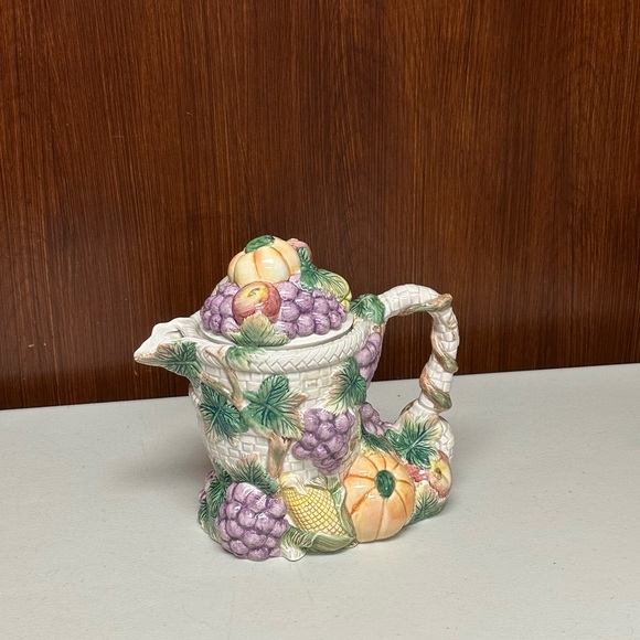 Vintage Fitz and Floyd Omnibus Embossed Autumn Harvest Tea pot - Picture 10 of 16